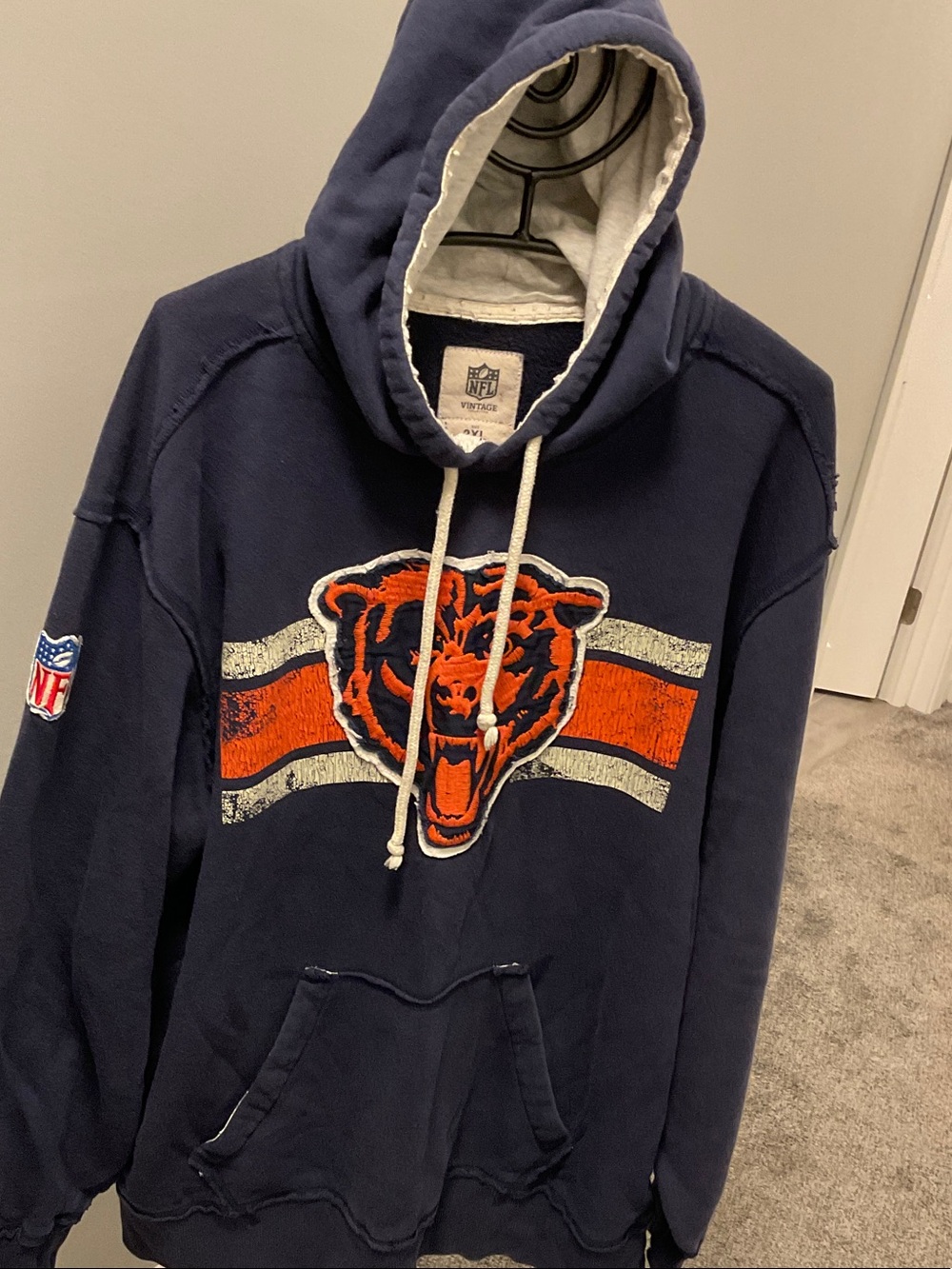 Vintage Navy Chicago Bears Pullover Hoodie with Orange Crest